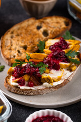 Leftover Thanksgiving day sandwich with turkey