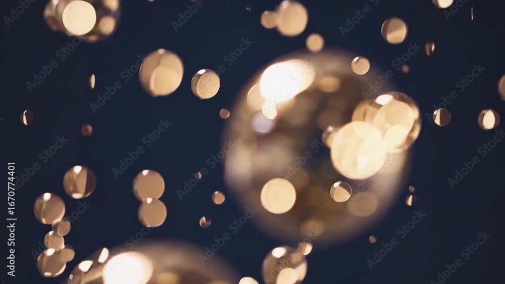 Poster glowing golden bubbles softly drifting across deep azure backdrop, reflecting luminous elegance with