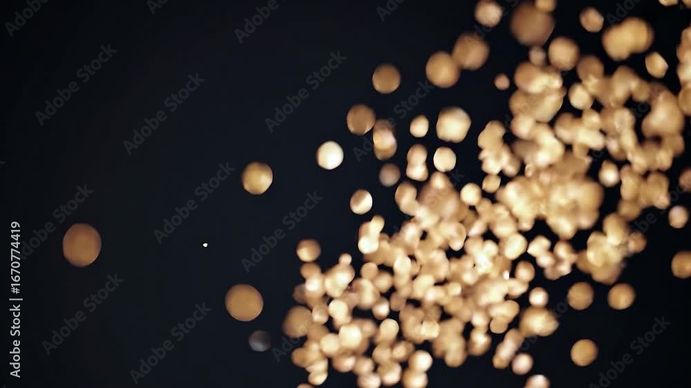 Aufkleber glowing golden particles bursting, swirling against dark backdrop, creating vibrant luminescent disp