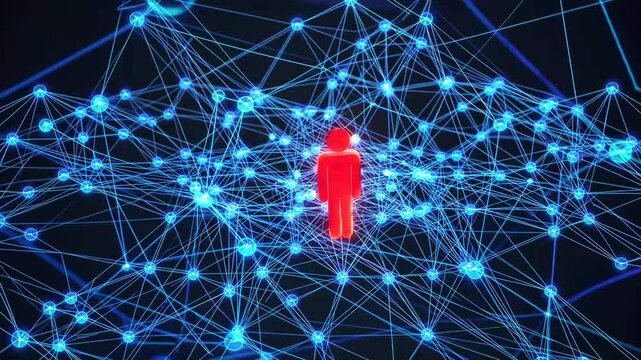 crimson figure within the overall framework of human interconnections. pivotal indispensable worker. irreplaceable precious staff member. expert and practiced individual.