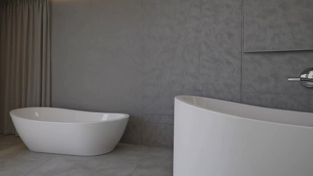 Contemporary three-dimensional digital representation of comfortable and inviting washroom space designed for residential apartment use