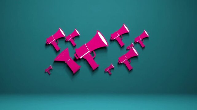 Pink Megaphones Forming Number 8 over Teal Background