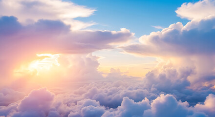 Fototapeta premium Sunset with Crepuscular Rays and Colorful Clouds – Dramatic Sky Gradient from Blue to Orange