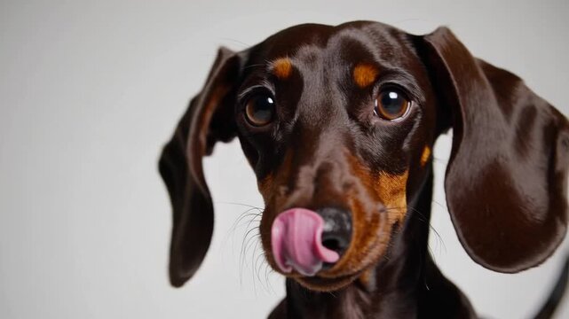 Adorable Dachshund canine with large ears protruding tongue portrait head shot
