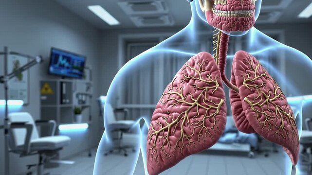 Anatomical Illustration of the Human Respiratory System Focusing on the Lungs