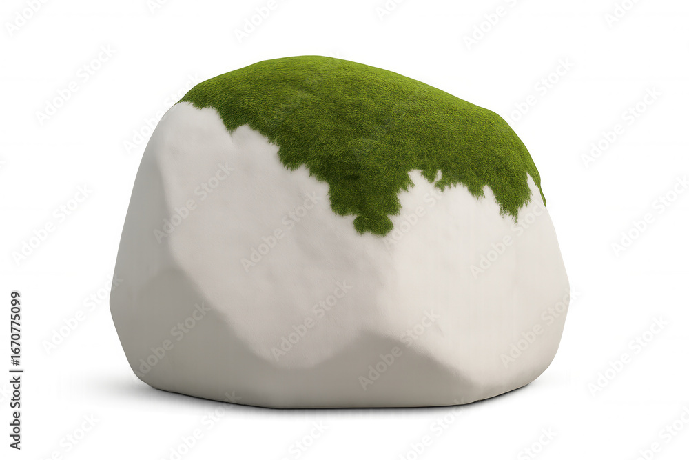 Poster 3d rendering of a white rock covered with green grass on transparent background, creating a surreal 