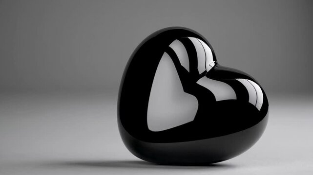Black Ball or Sphere Sculpted into the Shape of Heart on Neutral Gray Background in Studio Setting