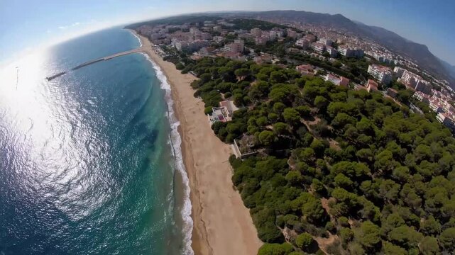 aerial perspective of coastal settlement's silhouette against body of water in region known for its citrus production