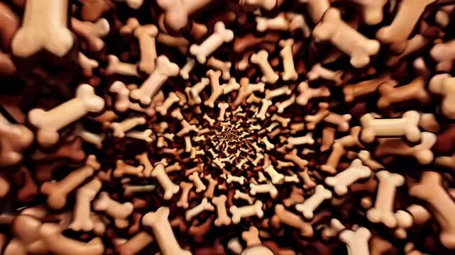 Abstract Wallpaper Design Featuring Pile of Bone-Shaped Brown-Colored Dog Biscuits