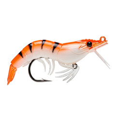 Realistic orange shrimp fishing lure with detailed body and antennae fishing tackle