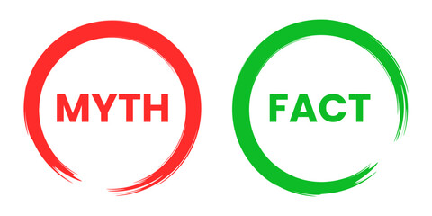 Red Myth Circle and Green Fact Circle, Truth vs False, Correct Wrong Symbol Icons
