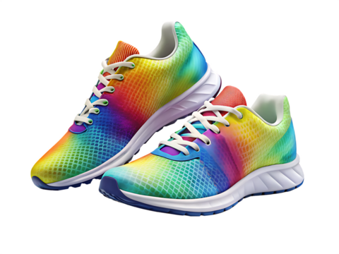 Colorful rainbow running sneakers mockup isolated on a transparent background athletic shoes