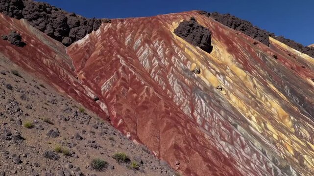 Vivid and Textured Landscape Showcasing the Striking Natural Color Palette of Mineral Rich Volcano