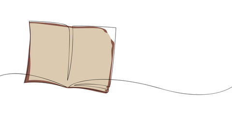 Single line drawing of an open book. Colored continuous line icon. Vector illustration.