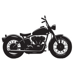 Obraz premium Black silhouette of a classic motorcycle with spoked wheels and V-twin engine motorbike chopper
