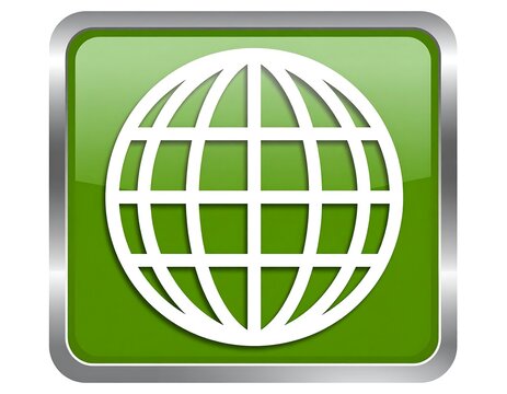 Green square button with globe icon