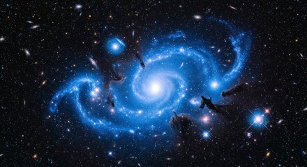 Luminous Blue Spiral Galaxy Veiled by Dark Dust Lanes in Deep Space