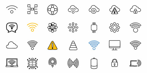 Fototapeta premium Discover a versatile collection of modern, clean icons representing connectivity, technology, security, and data transfer for your digital projects and presentations, inspiring innovation.