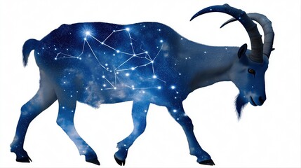 Capricorn zodiac constellation goat in cosmic night sky illustration