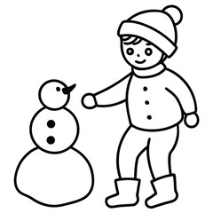 child making snowman line art icon