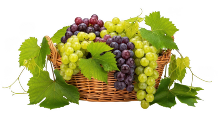 Abundant harvest fresh grapes in wicker basket natural light still life photography