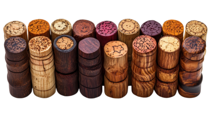 assorted wine corks Arranged isolated on a white transparent background