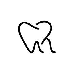 LINE ART letter R Teeth Logo; Modern, unique, simple and techie lettermark tooth logo for dentist, orthodontics and toothpaste brand. 