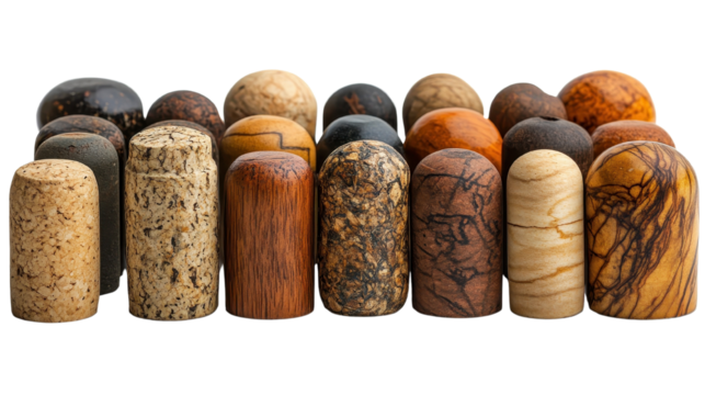 assorted wine corks Arranged isolated on a white transparent background