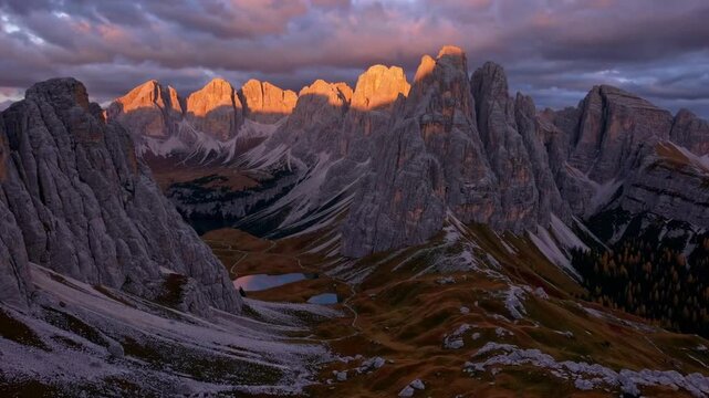 The Reflective Landscape of Mountain Pass During Sunset in the Autumn Season in Rocky Mountain Range