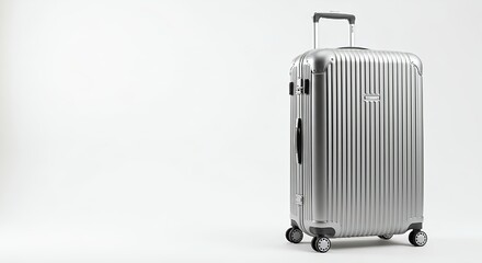 Fototapeta premium Durable Silver Hardside Spinner Luggage with Telescopic Handle and Smooth Rolling Wheels for Travel