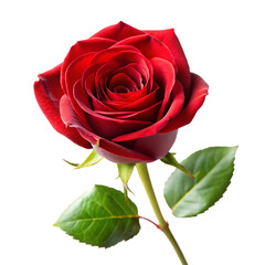 Single Red Rose with Green Leaves Isolated on White isolated on a transparent background