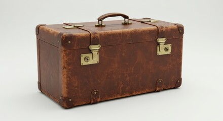 Antique Brown Leather Suitcase with Metal Clasps and Handle