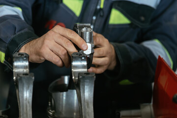Process of assembling of engine, close up