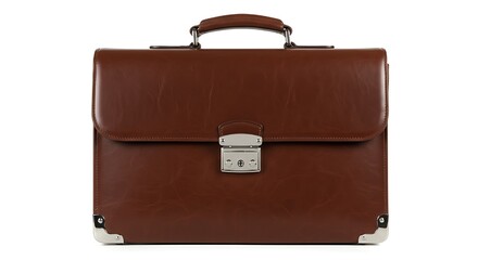 Elegant Classic Brown Leather Briefcase with Silver Clasp and Reinforced Corners