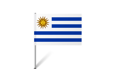 Uruguay flag - map pin flag representing a country cultural identity and heritage. The essence of national pride and unity. Map pin flag stuck in a white background