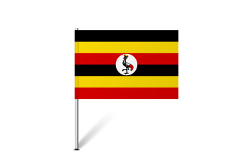 Uganda flag - map pin flag representing a country cultural identity and heritage. The essence of national pride and unity. Map pin flag stuck in a white background