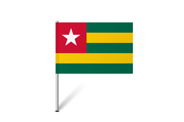 Togo flag - map pin flag representing a country cultural identity and heritage. The essence of national pride and unity. Map pin flag stuck in a white background