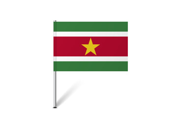 Suriname flag - map pin flag representing a country cultural identity and heritage. The essence of national pride and unity. Map pin flag stuck in a white background