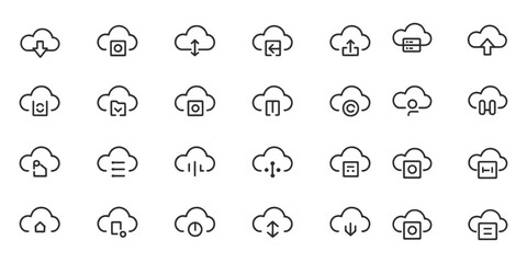 Fototapeta premium Cloud Services line editable icon set. Editable stroke. Vector Illustration, Collection of outline cloud icons, Cloud icon collection