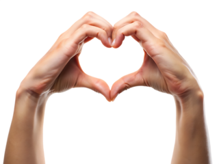 Two hands forming a heart shape on white background isolated on a transparent background