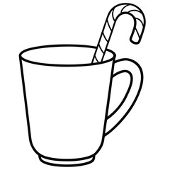 mug with candy cane line art icon