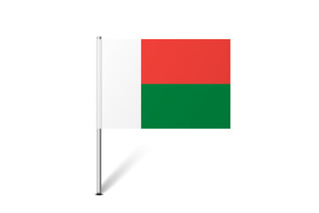 Madagascar flag - map pin flag representing a country cultural identity and heritage. The essence of national pride and unity. Map pin flag stuck in a white background