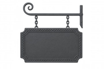 Vintage metal sign with chains hanging on a transparent background, perfect for customization and adding text or logos