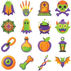 A Spooktacular Collection of Halloween Cartoon Vector Icons for Festive Designs