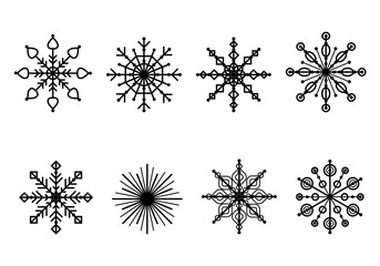 Vector set of snowflakes contour silhouette. Simple illustration for winter Christmas design. Snow icons templates.