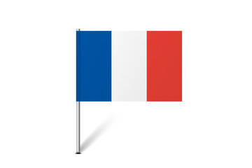 France flag - map pin flag representing a country cultural identity and heritage. The essence of national pride and unity. Map pin flag stuck in a white background