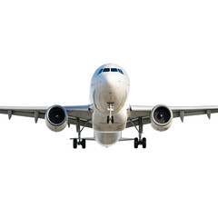 Fototapeta premium Low angle view of a modern commercial airplane ascending against a dark sky