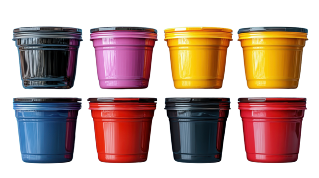 colorful jars with lids isolated on transparent or white background