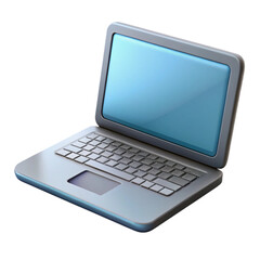 Modern open laptop computer displaying a bright blue screen isolated on a solid background