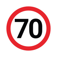 Speed limit sign 70 km h icon. Road signs with speed limit warnings. depicting speed limits ranging. Circular road signs. traffic sign.  the way forward symbol